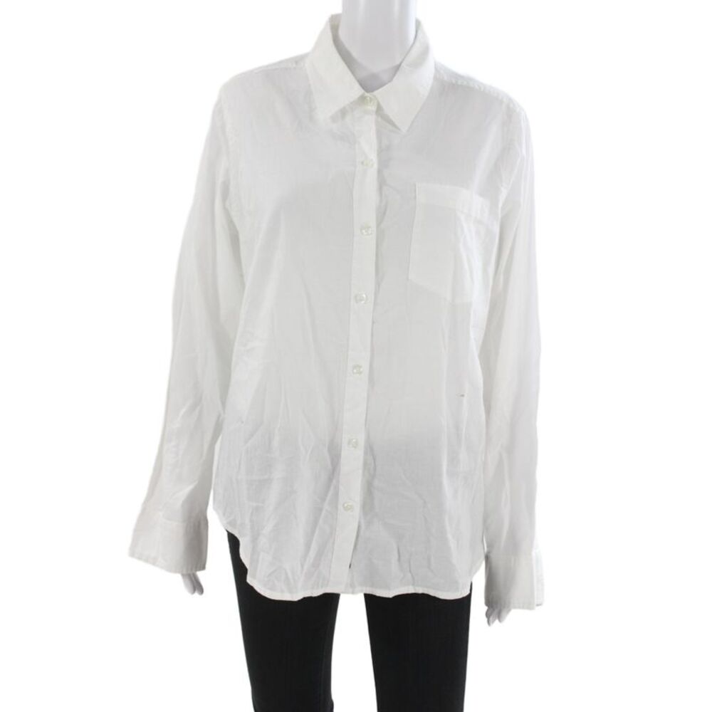Sojara Women Button-Up White Cotton Collared Long Sleeve Graphic Print Size M